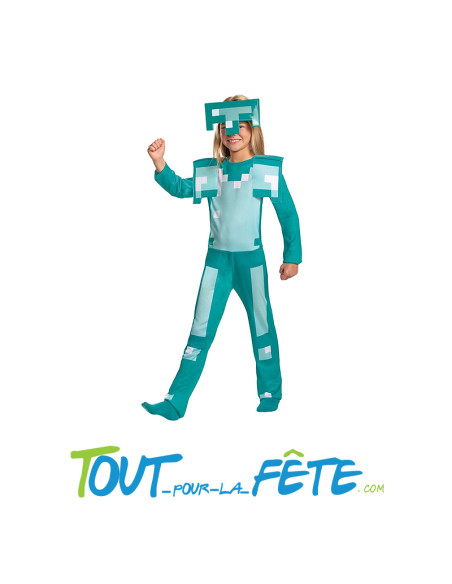 Déguisement Minecraft armure en diamant taille enfant (combinaison, coiffe)