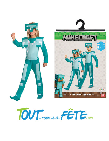 Déguisement Minecraft armure en diamant taille enfant (combinaison, coiffe)