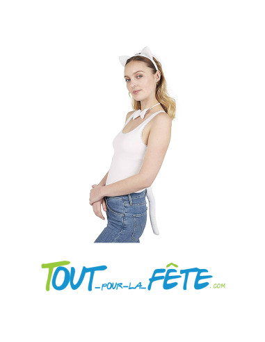 Set de chat blanc taille unique ( serre-tete - queue - noeud papillon )