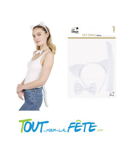 Set de chat blanc taille unique ( serre-tete - queue - noeud papillon ) 2