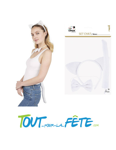 Set de chat blanc taille unique ( serre-tete - queue - noeud papillon )