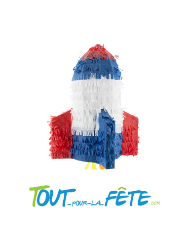 Pinata a tirer fusée avec drapeau américain rouge, blanc, bleu 60x15 cm