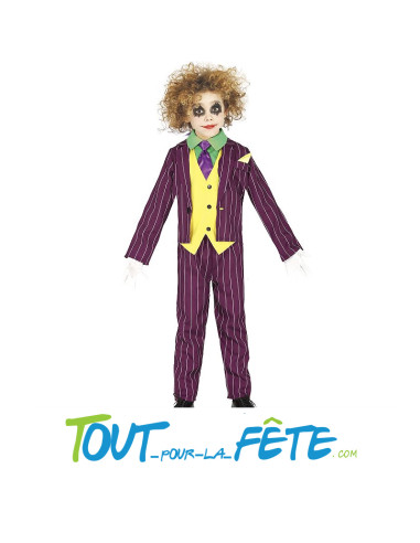 Déguisement de Joker taille enfant ( t-shirt avec cravate et gilet, veste, pantalon)