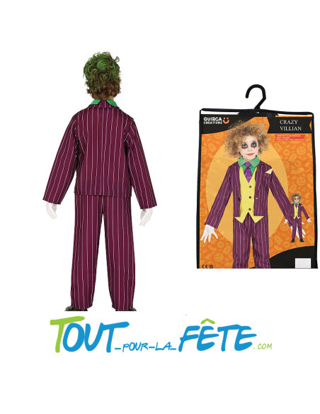 Déguisement de Joker taille enfant ( t-shirt avec cravate et gilet, veste, pantalon)