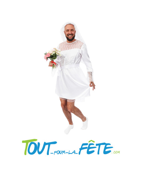 Déguisement de mariée pour homme taille adulte ( robe, serre tête )