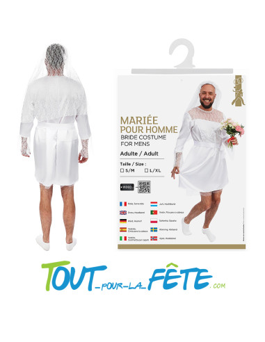 Déguisement de mariée pour homme taille adulte ( robe, serre tête )
