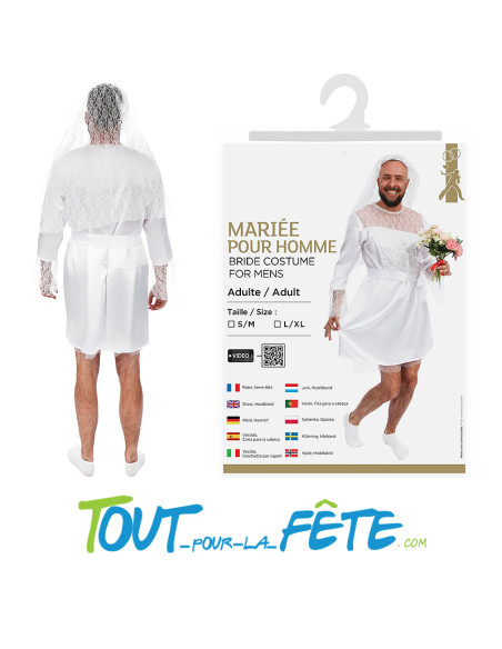 Déguisement de mariée pour homme taille adulte ( robe, serre tête )