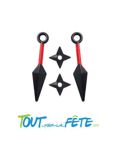 Set armes de ninja en plastique ( 2 kunai - 2 etoiles de ninja / shuriken )