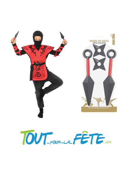 Set armes de ninja en plastique ( 2 kunai - 2 etoiles de ninja / shuriken )