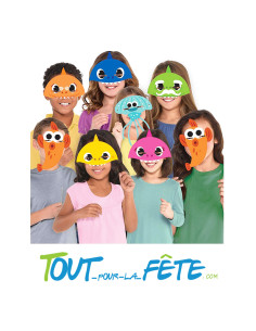Lot de 8 masques en cartons Baby Shark licence officielle, accessoire