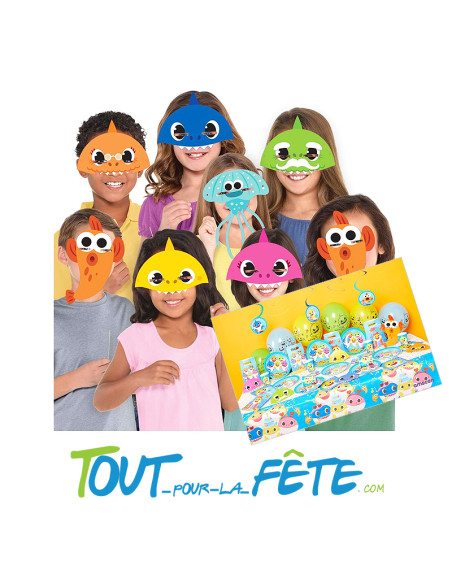 Lot de 8 masques en cartons Baby Shark licence officielle, accessoire
