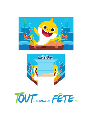 Lot de 8 cartons d'invitations avec enveloppes Baby Shark licence officielle