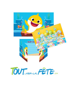 Lot de 8 cartons d'invitations avec enveloppes Baby Shark licence officielle 2