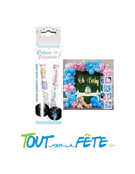 Lot de 2 Fontaine couleur changeante blanc et Bleu 12 cm 45 seconde reveal gender