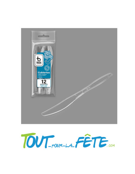 lot de 12 couteaux transparent en plastique reutilisable taille 19.6cm