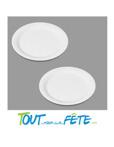 Lot de 25 petites assiettes en carton rond blanc 18 cm de diamètre