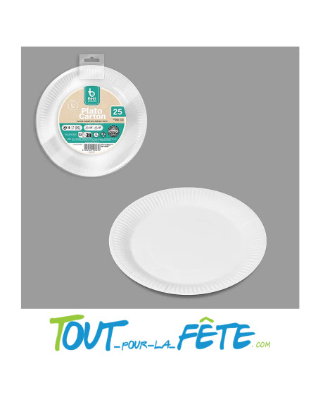 Lot de 25 petites assiettes en carton rond blanc 18 cm de diamètre