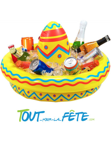 Sombrero gonflable rafraichisseur de boissons jaune, orange, bleu 50 cm