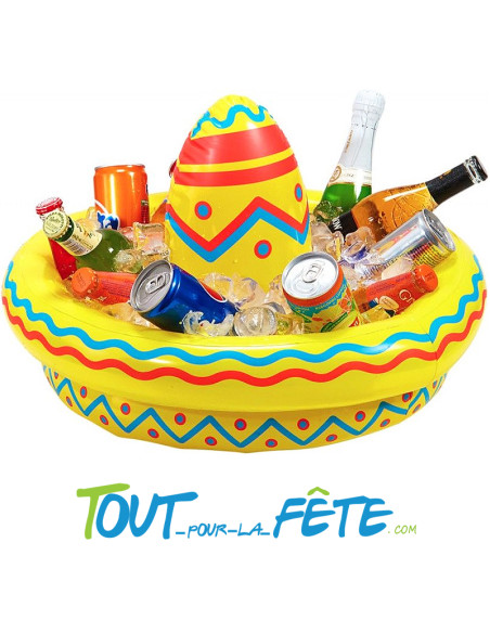 Sombrero gonflable rafraichisseur de boissons jaune, orange, bleu 50 cm