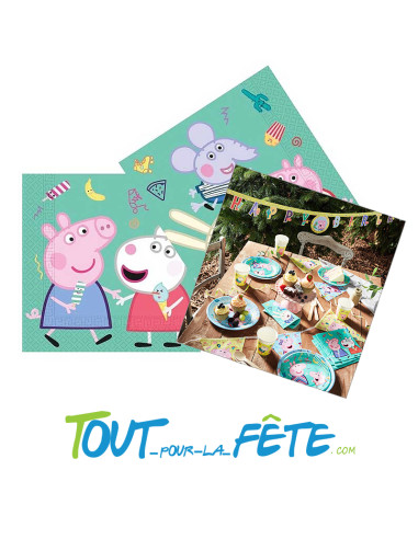 Lot de 20 serviettes en papier Peppa Pig © licence officielle 33x33 cm