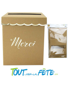 Urne "Merci" 21x21x25 cm kraft et or pour mariage, anniversaire, baptême 2