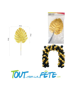 Lot de 12 feuilles palmier tropical sur tige doré / or 2