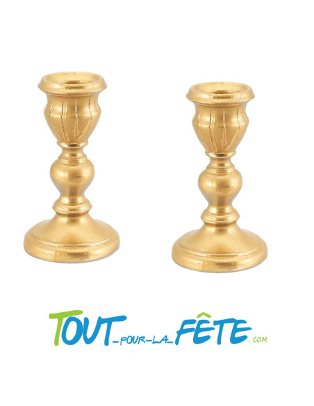Bougeoir / support bougie flambeau polyresine doré diamètre 7,5cm x 13.7cm