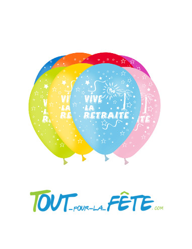 Sachet de 8 ballons vive la retraite multicolore