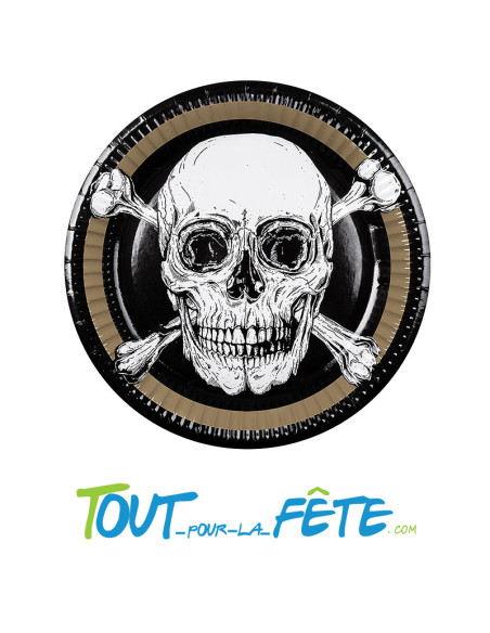 Lot de 10 assiettes ronde en carton pirate tête de mort 23 cm vaisselle