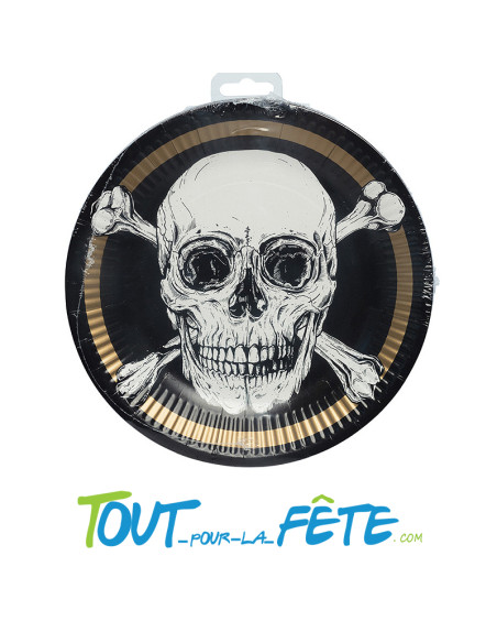 Lot de 10 assiettes ronde en carton pirate tête de mort 23 cm vaisselle