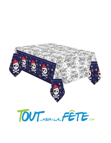 Nappe en papier Pirate carte au trésor et tête de mort 120cm x 180cm