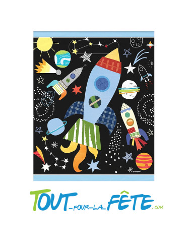 Lot de 8 sachets pour cadeaux et bonbons thème espace, fusée 18x22 cm