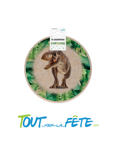 Lot de 6 assiettes en carton dinosaure T-rex 20 cm