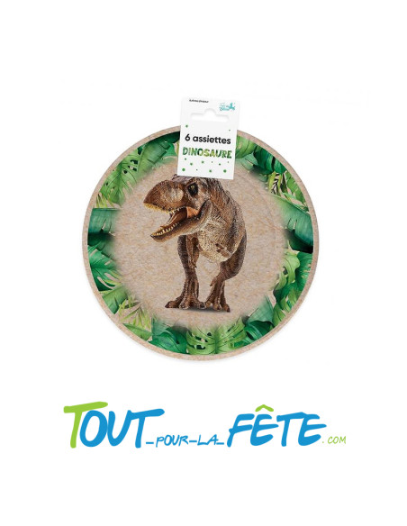 Lot de 6 assiettes en carton dinosaure T-rex 20 cm