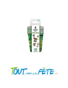Lot de 6 gobelets en carton dinosaure T-rex contenance 25cl