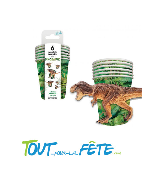 Lot de 6 gobelets en carton dinosaure T-rex contenance 25cl