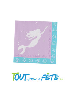 Lot de 20 serviettes sur le thème sirène couleur lilas et turquoise 33x 33cm 2