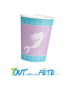 Lot de 8 gobelets 250ml sur le thème sirène couleur lilas et turquoise en carton 2