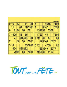 Planche de 6 grilles de loto jaune 29cm x 20cm en papier
