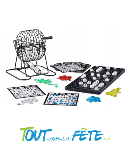 Boulier jeu de bingo avec 75 boules numérotées - 150 jetons - 18 grilles - 1 plateau