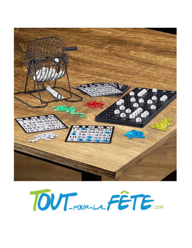 Boulier jeu de bingo avec 75 boules numérotées - 150 jetons - 18 grilles - 1 plateau