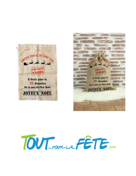 Sac de Noel en toile de jute service postal 50 x 70cm