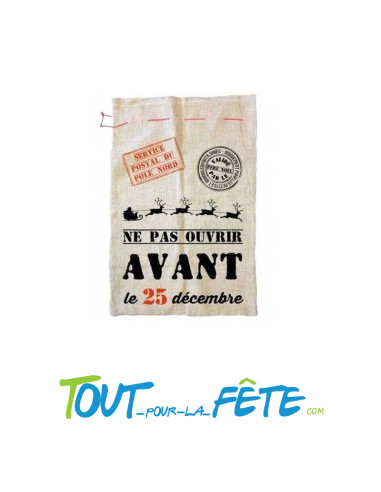 Sac de Noel en toile de jute Service postal du pole Nord 60 x 90cm