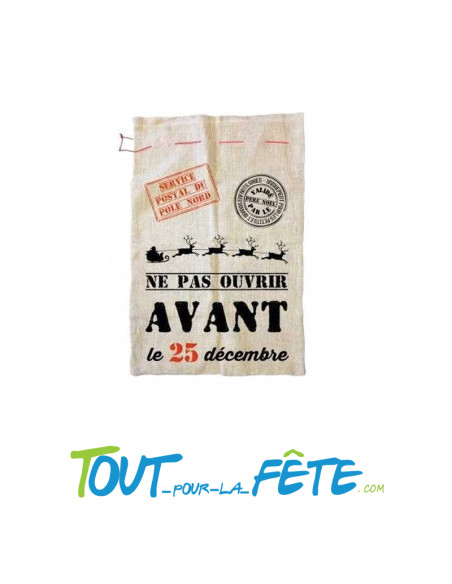 Sac de Noel en toile de jute Service postal du pole Nord 60 x 90cm