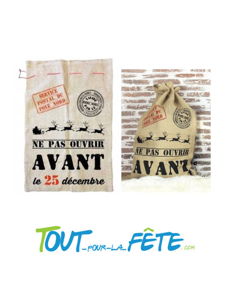 Sac de Noel en toile de jute Service postal du pole Nord 60 x 90cm