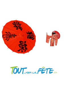 Ombrelle chinoise rouge a motif chinois noir taille 60cm ( accessoire geisha )