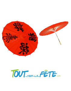 Ombrelle chinoise rouge a motif chinois noir taille 60cm ( accessoire geisha ) 2