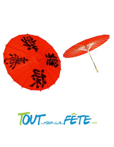 Ombrelle chinoise rouge a motif chinois noir taille 60cm ( accessoire geisha )