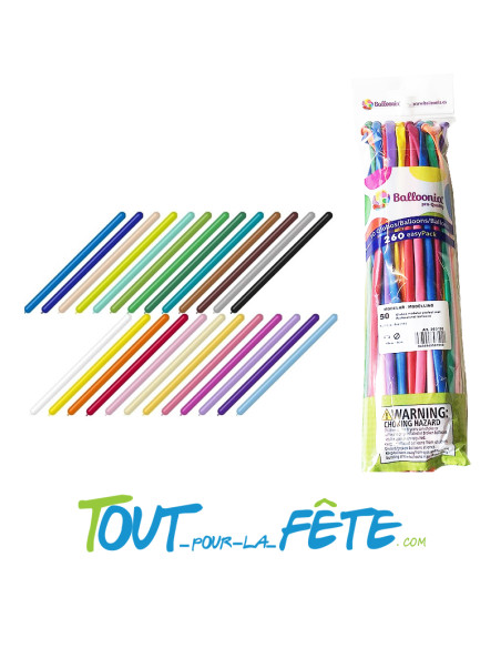 50 ballons a modeler multicolore taille 260 marque Balloonia