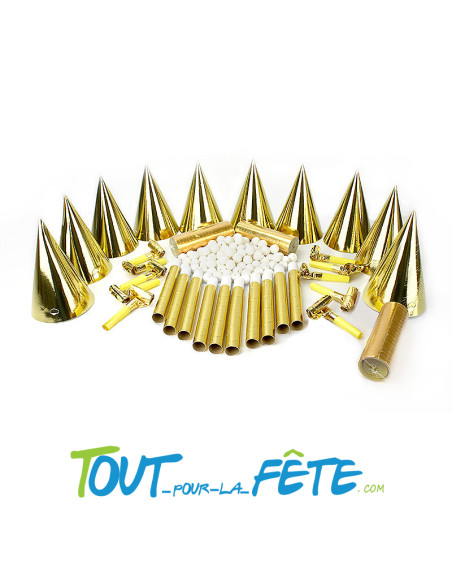 Boite cotillons 10 personne (sarbacane, chapeau, sans-gène, serpentin, boules)